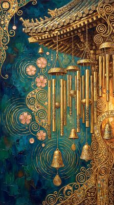 Gustav Klimt Wind Chimes at Temple Canvas Wall Art