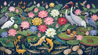 Overflowing Lotus Paradise Canvas Painting