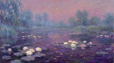 Purple Twilight Water Lilies Canvas Wall Art