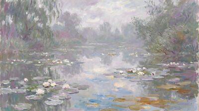 Overcast Silver Water Lilies Canvas Painting