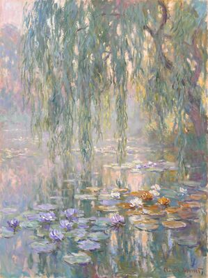 Willow Curtain Water Lilies Canvas Wall Art