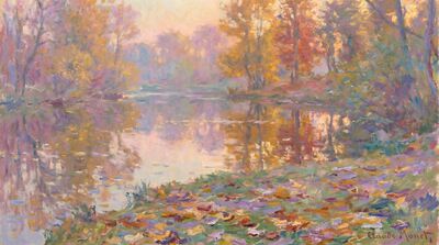 Autumn Pond Shore Canvas Painting