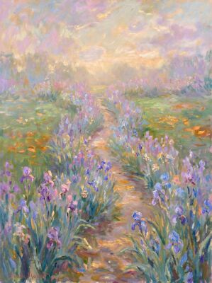 Iris Path Garden Canvas Painting