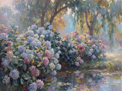 Hydrangea Border Canvas Painting