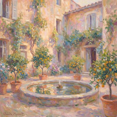 Courtyard Fountain Canvas Painting