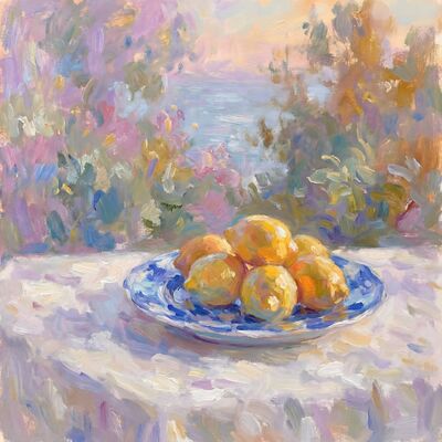 Lemons on Blue Canvas Painting