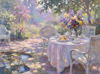 Tea Setting Garden Canvas Painting