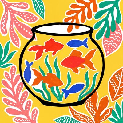 Matisse Inspired Red Fish Bowl Canvas Painting