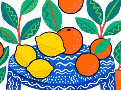 Abstract Colorful Lemons and Oranges Canvas Wall Art