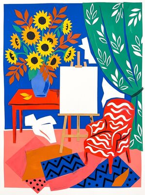 Matisse Style Studio With Sunflowers Canvas Painting