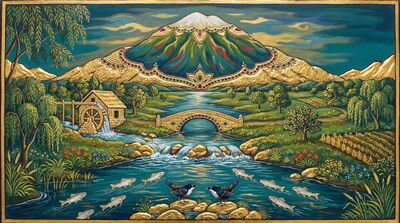 Mountain River Flowing Prosperity Canvas Painting
