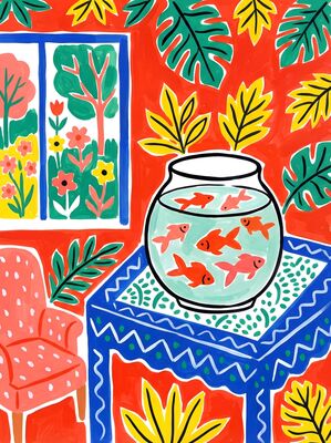 Matisse Inspired Goldfish Interior Canvas Painting