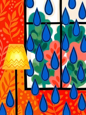 Abstract Colorful Rainy Window Canvas Painting