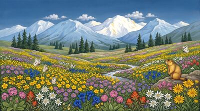 Mountain Meadow Wildflower Bloom Canvas Painting