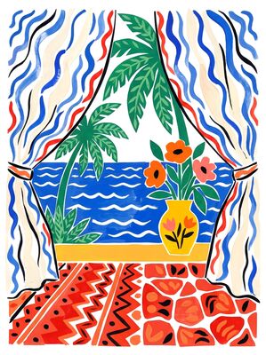 Matisse Style Window With Curtains Canvas Wall Art