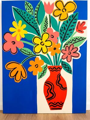 Matisse Style Red Flower Vase Canvas Wall Art