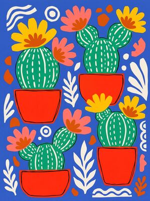 Abstract Colorful Cactus Arrangement Canvas Painting