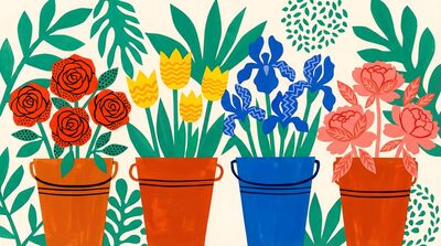 Abstract Colorful Flower Market Buckets Canvas Painting