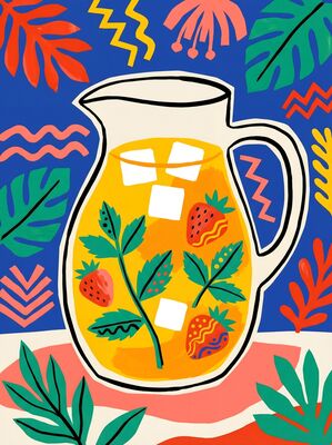 Matisse Inspired Glass Pitcher and Fruit Canvas Wall Art