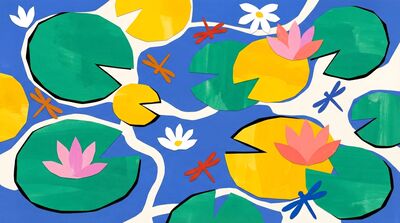 Abstract Colorful Water Lily Pond Canvas Wall Art