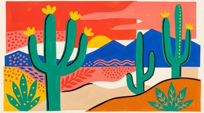 Matisse Style Cactus Desert Canvas Wall Art
