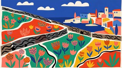 Matisse Style Terraced Hillside Canvas Painting