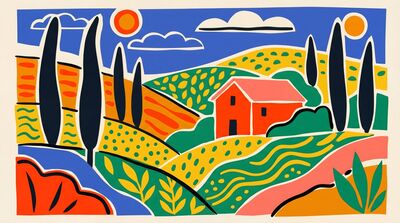 Matisse Inspired Cypress and Hills Canvas Painting
