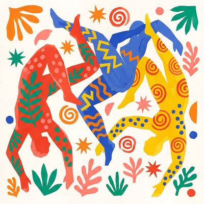 Matisse Style Acrobatic Trio Canvas Painting