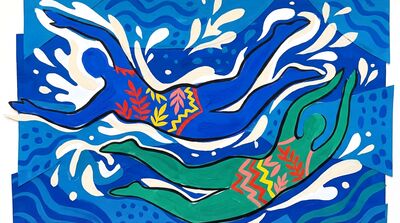 Abstract Colorful Blue Swimmers Canvas Wall Art