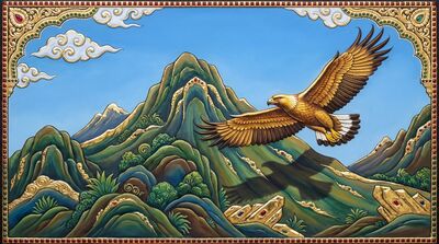 Eagle Soaring Above Mountain Peaks Canvas Wall Art