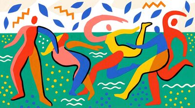 Matisse Inspired Running Figures Canvas Painting