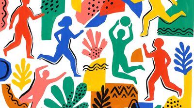 Abstract Colorful Children Playing Canvas Wall Art