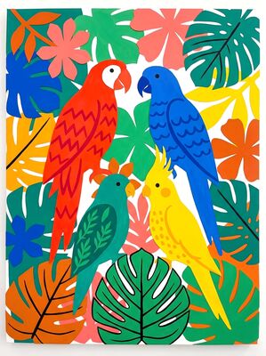 Abstract Colorful Tropical Parrots Canvas Wall Art