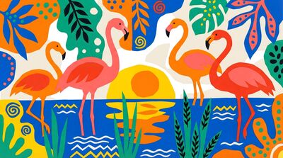 Matisse Inspired Pink Flamingo Group Canvas Painting
