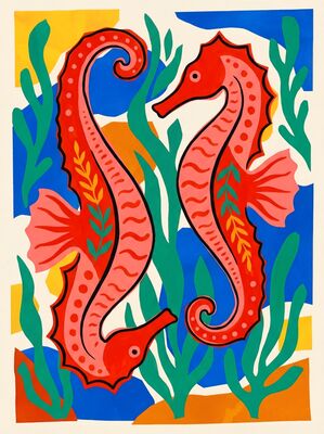 Abstract Colorful Seahorse Pair Canvas Wall Art