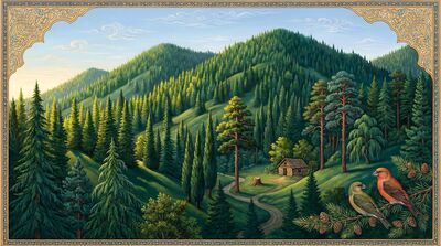 Evergreen Pine Mountain Slopes Canvas Painting