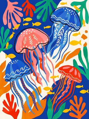 Abstract Colorful Deep Jellyfish Canvas Wall Art