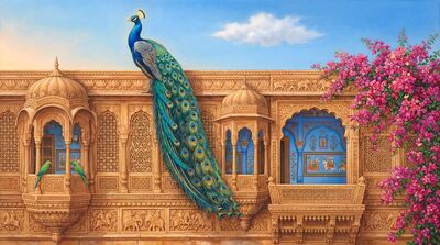 Peacock Rajasthani Palace Wall Canvas Painting
