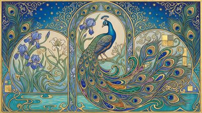 Art Nouveau Peacock Mucha Canvas Painting