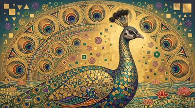 Klimt Golden Mosaic Peacock Canvas Wall Art