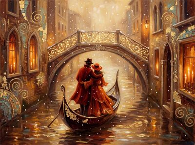 Lovers in Venice Gondola Canvas Wall Art