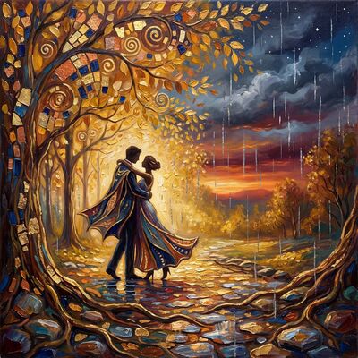 Couple Dancing in Enchanted Forest Canvas Wall Art