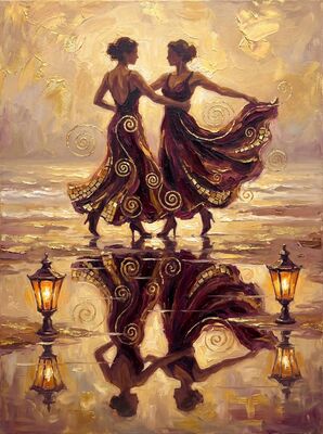 Couple Dancing on Beach at Sunset Canvas Wall Art
