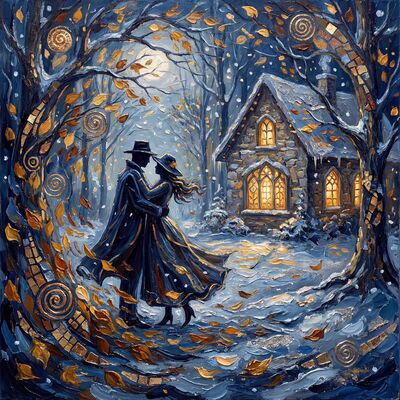 Couple Embracing in Autumn Leaves Canvas Wall Art