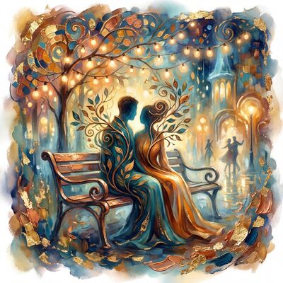 Lovers Under Fairy Light Canopy Canvas Painting