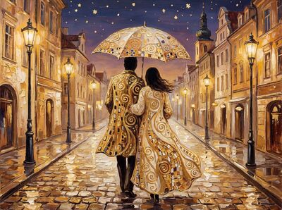 Romantic Rainy Paris Street Canvas Painting