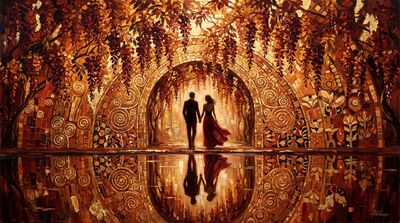 Lovers in Wisteria Bloom Tunnel Canvas Wall Art