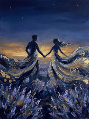 Couple in Blooming Lavender Field Canvas Wall Art