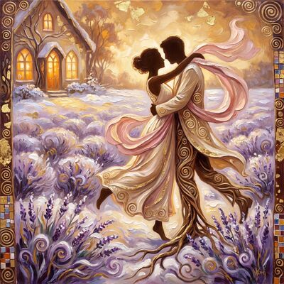 Romantic Run Through Lavender Fields Canvas Painting