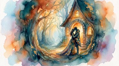 Couple in Illuminated Doorway Canvas Wall Art